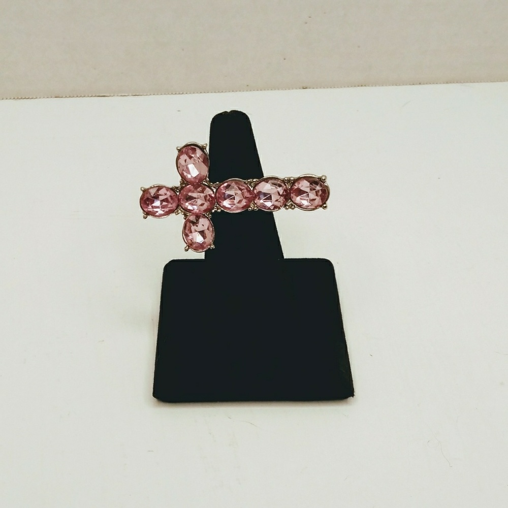 Pink crysal cross ring